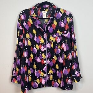 Bed Head Womens 100% Cotton Colorful Button Front Long Sleeve Pajama Shirt SZ SM